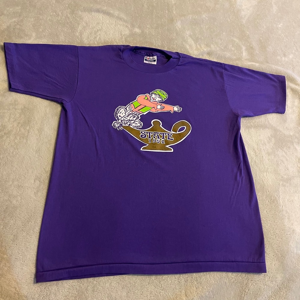 Vintage 1992 Arabian Nights State College Purple T-Shirt Hanes Fifty-Fifty Large